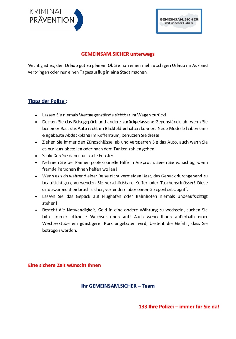 Sicherheitstipp - GEMEINSAM.SICHER unterwegs